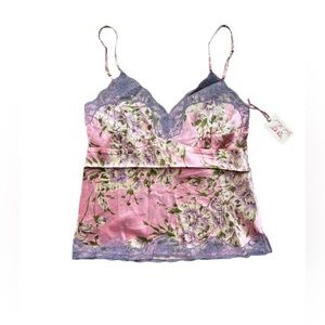 Gold Hawk Pink Floral Silk Lace Camisole Size S NWT